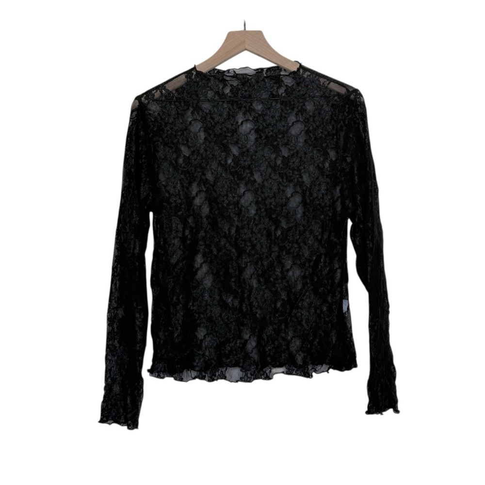 Black Sheer Lace Pullover Long Sleeve Top XL Romantic Whimsigoth Floral Fairy